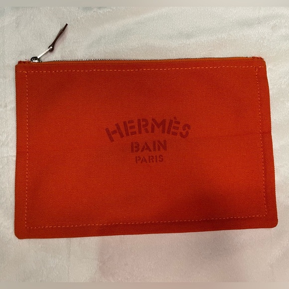 Hermes Handbags - Hermes Orange Bain Flat Canvas Pouch 🧡